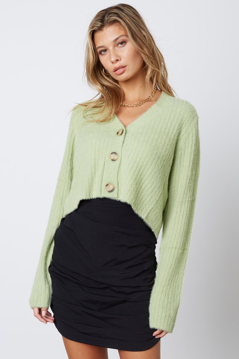 Fuzzy Cropped Cardigan in Pistachio